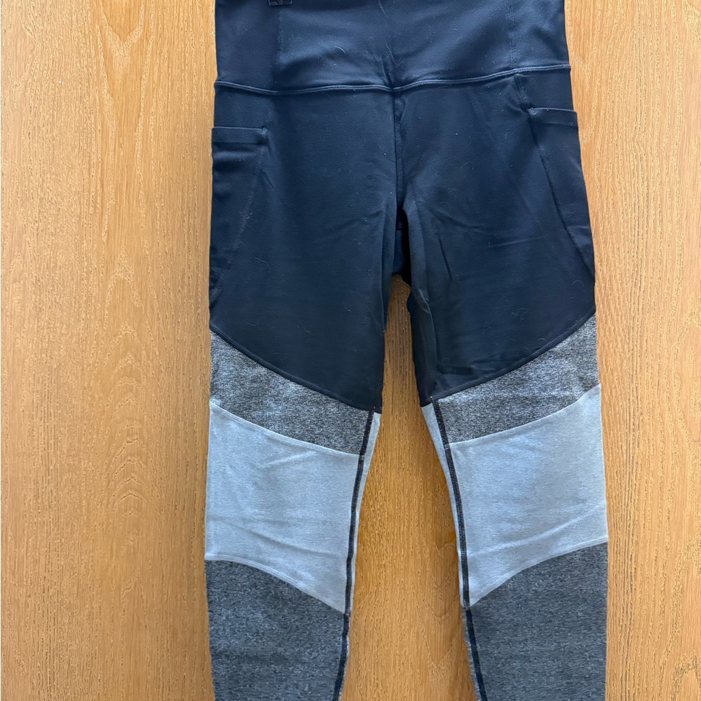 Athleta Black and Gray Colorblock Leggings